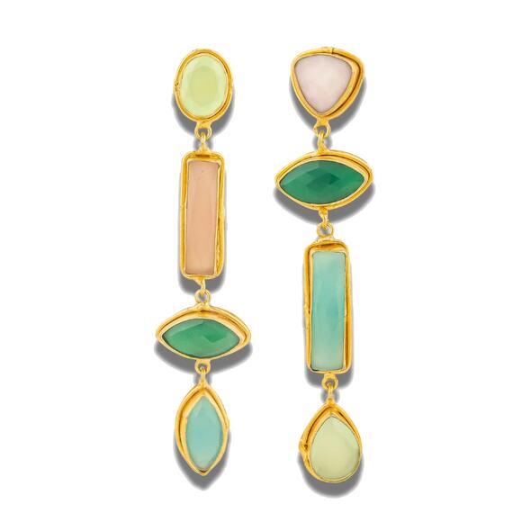 Sylvia Toledano Cascade Earrings Onyx Quartz Chalcedony 22k Gold Plated Bras$365 - Picture 2 of 16
